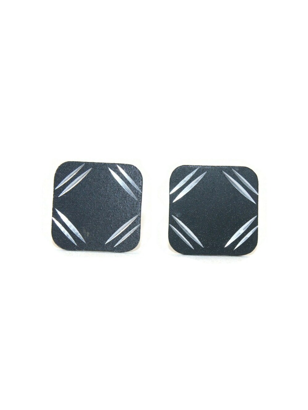 Vintage Black and Silver Tone Square Enameled Clip on Earrings.